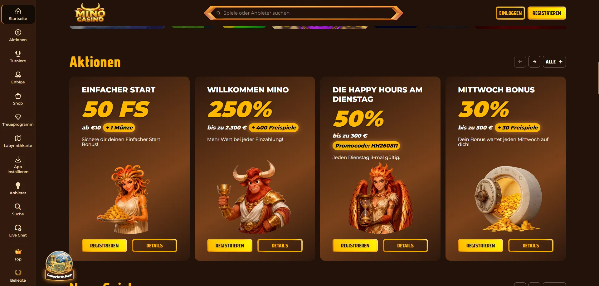 Mino Casino Willkommensbonus und Promotionen f&uuml;r Neukunden