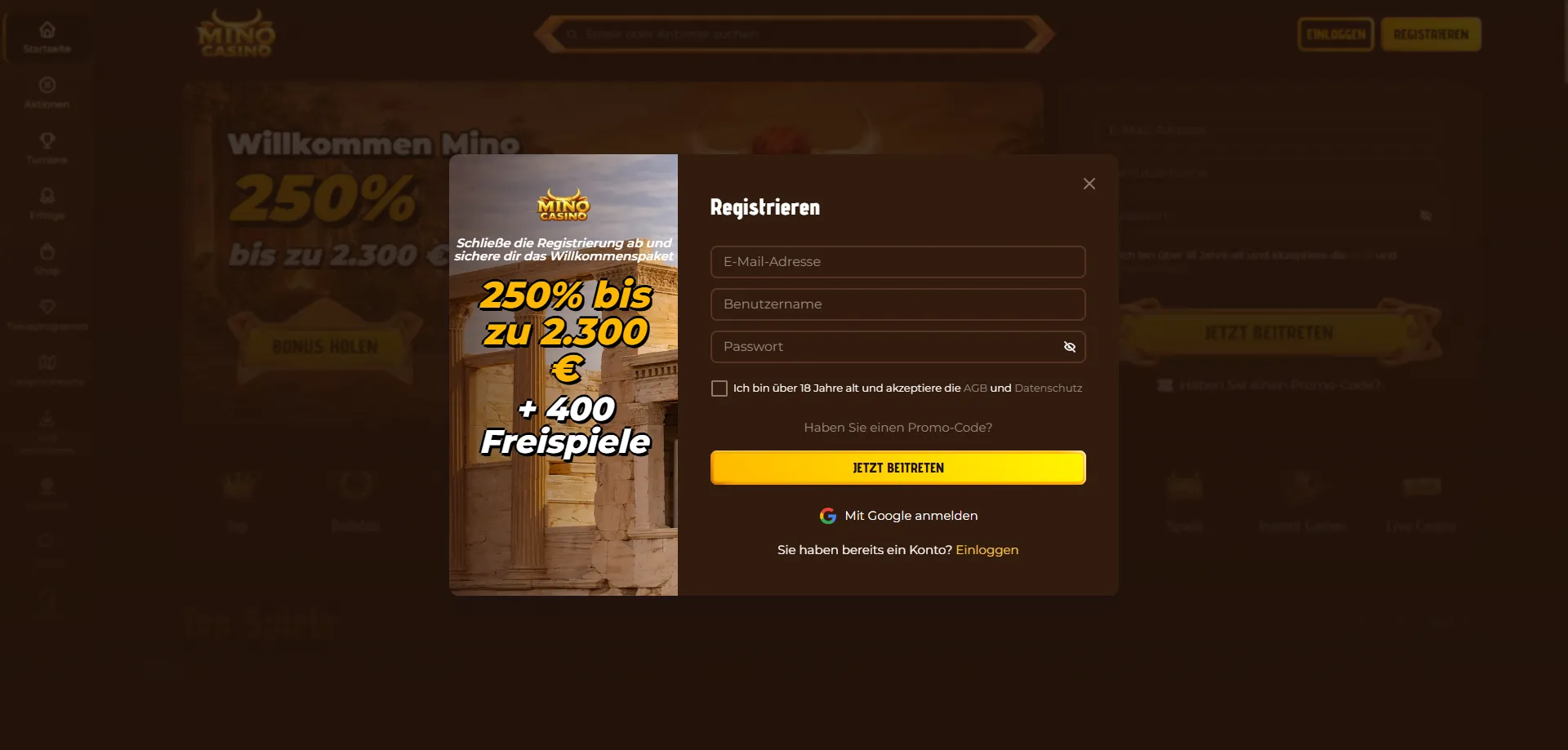 Mino Casino Registrierung – neues Konto in wenigen Schritten erstellen