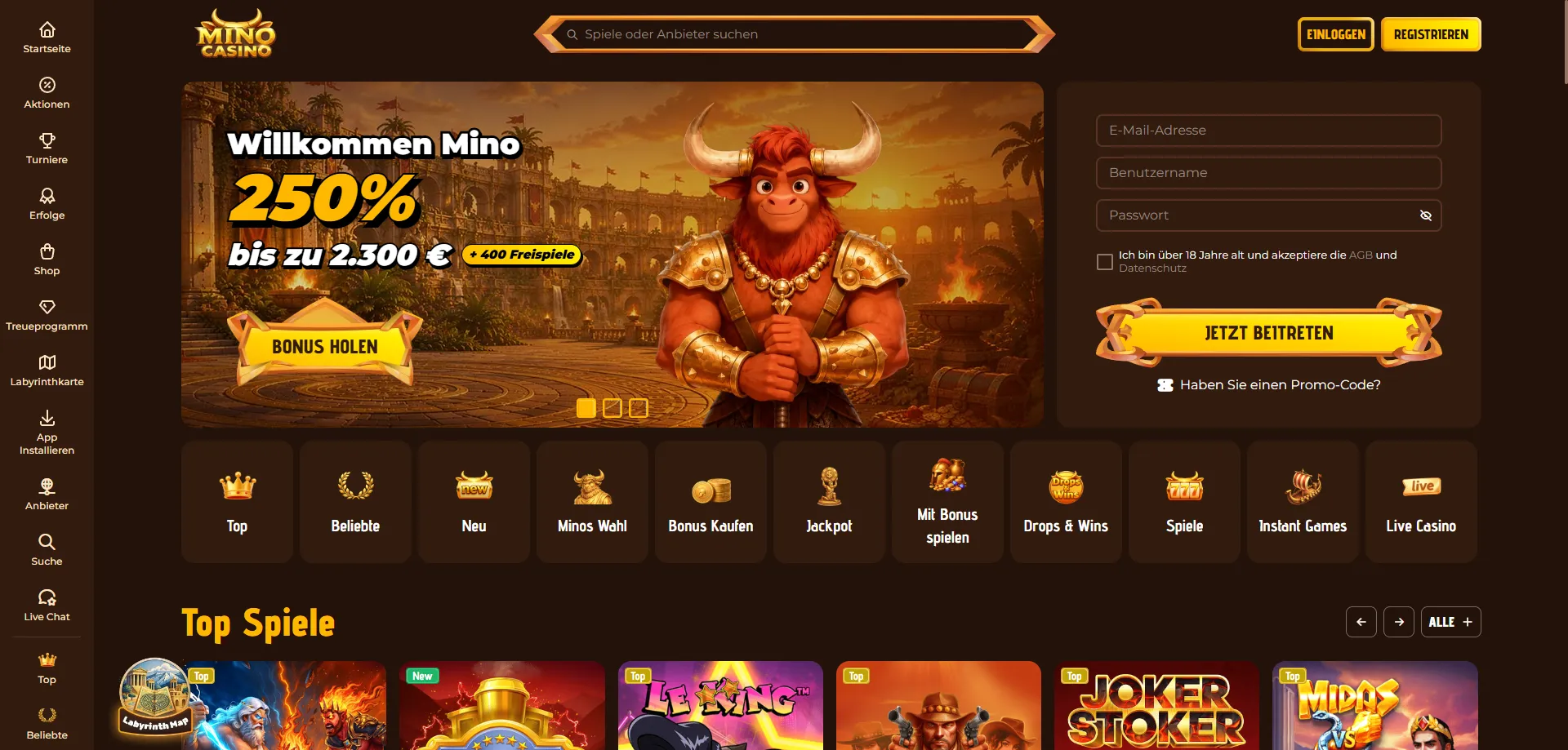 Mino Casino Übersicht 2026 – Startseite und Spielangebot