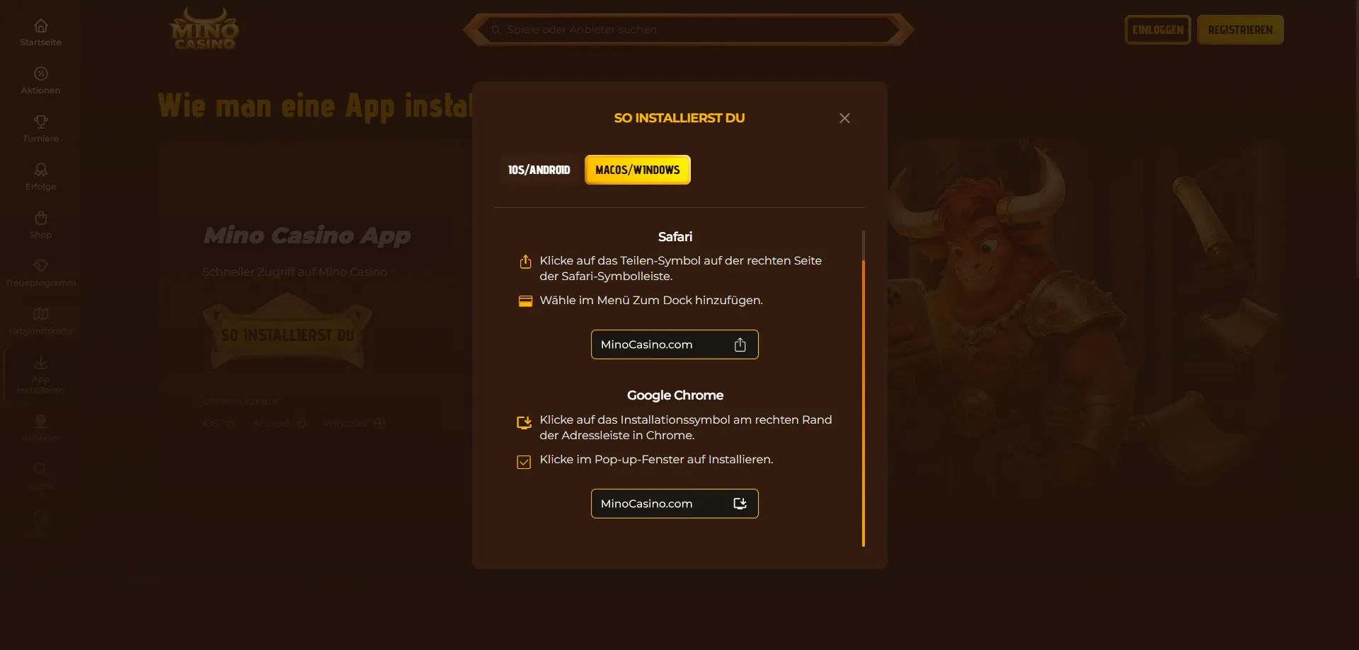 Mino Casino App mobiles Spielen auf Smartphone und Tablet